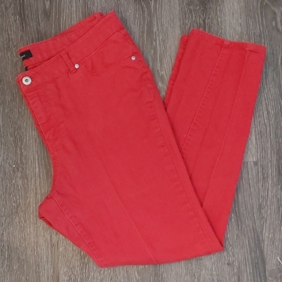 Ashley Stewart Size 16 Flat Front Red Straight Leg Denim Jeans Casual Preppy - Picture 8 of 8